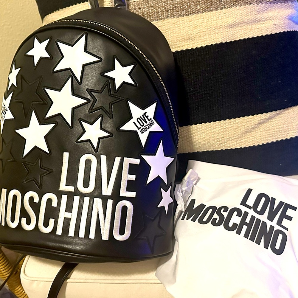 Love Moschino Black and White Star Backpack